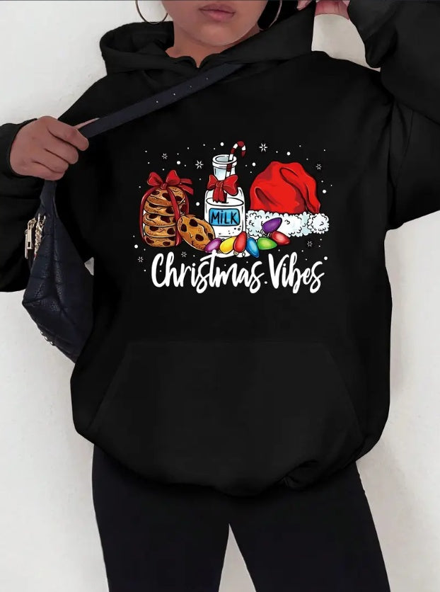 Christmang And Front Pocket For Womens Vibes Graphic Print Hoodie - Casual  Hooded Sweatshirt With Drawstri